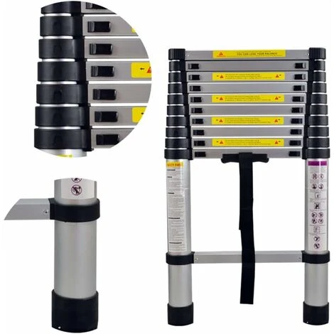 Échelle Télescopique Escabeau Telescopique Multi-Fonction Escamotable En Aluminium Portable Pliante - 2.0M – Image 2