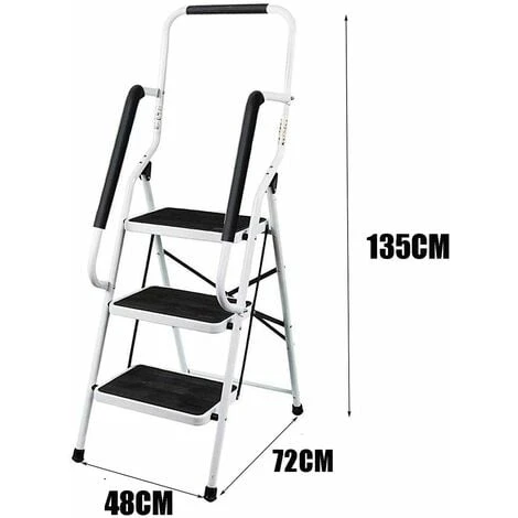 3 étapes Escabeau Avec Main Courante De Sécurité Pliable De Sécurité Antidérapant Matt Safe Heavy Duty - – Image 2