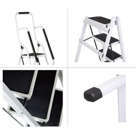 3 étapes Escabeau Avec Main Courante De Sécurité Pliable De Sécurité Antidérapant Matt Safe Heavy Duty - – Image 4