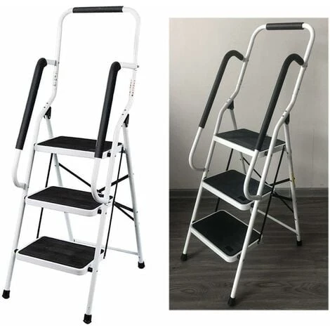 3 étapes Escabeau Avec Main Courante De Sécurité Pliable De Sécurité Antidérapant Matt Safe Heavy Duty - – Image 5