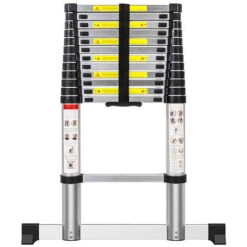 DazHom ® 14 Echelons Échelle TéLescopique , Echelle Aluminium, Crochet Et Barre Stabilisatrice, Charge Maximale 150kg, 3,8M