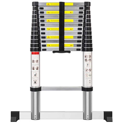 DazHom ® 14 Echelons Échelle TéLescopique , Echelle Aluminium, Crochet Et Barre Stabilisatrice, Charge Maximale 150kg, 3,8M