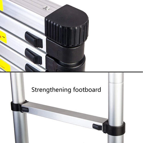 DazHom ® 14 Echelons Échelle TéLescopique , Echelle Aluminium, Crochet Et Barre Stabilisatrice, Charge Maximale 150kg, 3,8M – Image 4