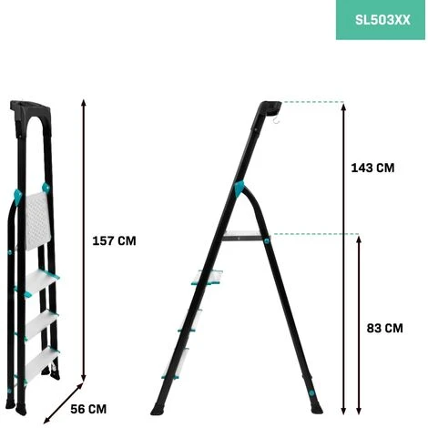 Escabeau Pliant PRO En Aluminium - 4 Marches Antidérapantes - Capacité Max. 150kg – Image 5