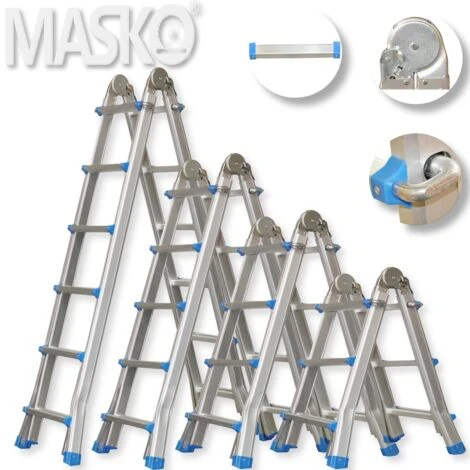 Masko® Aluminium échelle Télescopique Multifonctionnel En Aluminium échelle Pliante échelle, 5.10m / 4x5 Sprossen Black/Rot (de)