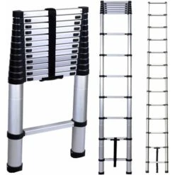 Échelle Télescopique De 3,8 M En Acier Inoxydable De Haute Qualité, 13 Marches, échelle à Coulisse, échelle Pliante Antidérapante, Escabeau, échelle Polyvalente Capacité De Charge Jusqu'à 150 Kg | Échelle Sûre Et Fiable (EN131)