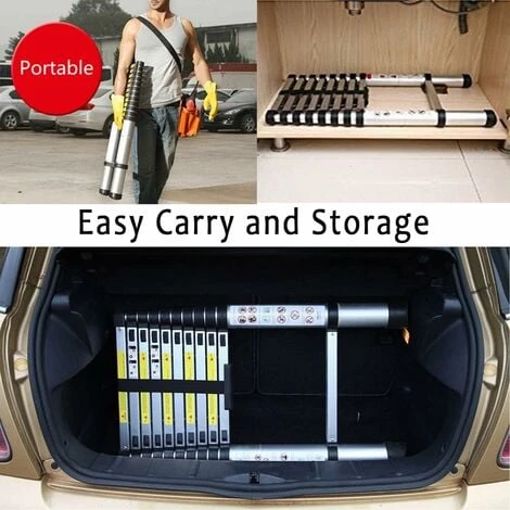 Échelle Télescopique De 3,8 M En Acier Inoxydable De Haute Qualité, 13 Marches, échelle à Coulisse, échelle Pliante Antidérapante, Escabeau, échelle Polyvalente Capacité De Charge Jusqu'à 150 Kg | Échelle Sûre Et Fiable (EN131) – Image 5