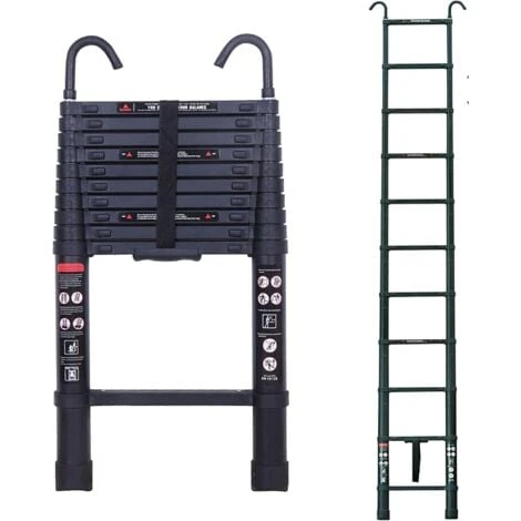 Échelle Télescopique De 3,2 M Avec Crochet, échelle à Rallonge En Aluminium, échelle Pliante Antidérapante, échelle Polyvalente En Aluminium De Haute Qualité Avec Rétraction à Un Bouton, Capacité De Charge De 330 Lb