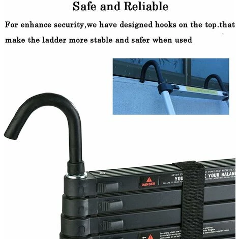 Échelle Télescopique De 3,2 M Avec Crochet, échelle à Rallonge En Aluminium, échelle Pliante Antidérapante, échelle Polyvalente En Aluminium De Haute Qualité Avec Rétraction à Un Bouton, Capacité De Charge De 330 Lb – Image 5