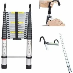 Échelle Polyvalente En Aluminium De 4,4 M, échelle Télescopique Avec Crochet Amovible, échelle Extensible, échelle Pliante, Marches Antidérapantes, échelle Multifonctions, Escabeau, Capacité De Charge De 150 Kg