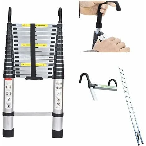 Échelle Polyvalente En Aluminium De 4,4 M, échelle Télescopique Avec Crochet Amovible, échelle Extensible, échelle Pliante, Marches Antidérapantes, échelle Multifonctions, Escabeau, Capacité De Charge De 150 Kg
