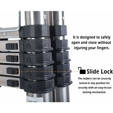 Échelle Télescopique échelle Pliante 3.8M Avec Stabilisateur, Escabeau Antidérapant 1.9M + échelle 1.9M En Acier Inoxydable De Haute Qualité, échelle Polyvalente, Capacité De Charge Jusqu'à 150kg – Image 3