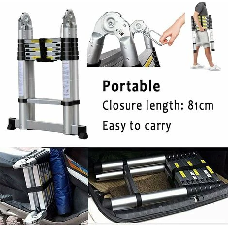 Échelle Télescopique échelle Pliante 3.8M Avec Stabilisateur, Escabeau Antidérapant 1.9M + échelle 1.9M En Acier Inoxydable De Haute Qualité, échelle Polyvalente, Capacité De Charge Jusqu'à 150kg – Image 5