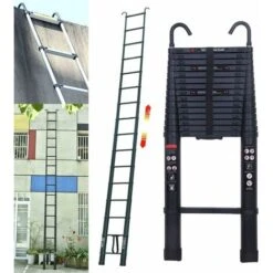 Échelle Télescopique De 6,2 M, échelle Pliante, échelle Polyvalente En Aluminium Avec 2 Crochets, 15 échelons, échelle à Coulisse Antidérapante, échelle Inclinée, échelle En Aluminium, échelle Domestique Pour L'extérieur Et L'intérieur, Capacité De Charge De 150 Kg