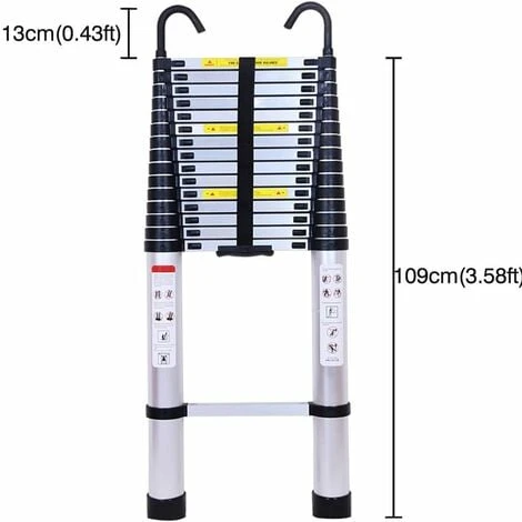 Échelle Polyvalente Échelle Télescopique De 6,2 M Avec Crochet Amovible Échelle Pliante En Aluminium Échelle Antidérapante Extensible Robuste Capacité De Charge De 150 Kg/330 Lb – Image 2
