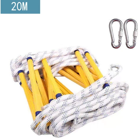 20M Echelle De Corde D'évacuation De Feu Echelle De Sécurité Incendie Résistant Avec Mousquetons