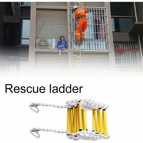 20M Echelle De Corde D'évacuation De Feu Echelle De Sécurité Incendie Résistant Avec Mousquetons – Image 2