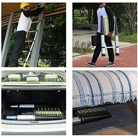 Échelle Télescopique De 4.7m En Aluminium , Multifonction échelle Télescopique élevée D'échelle De Loft De But Télescopique Noir – Image 4