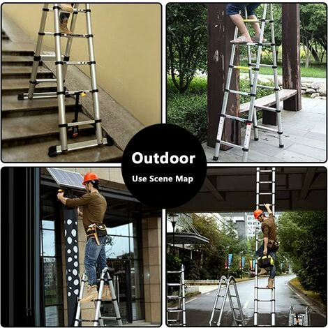 3.8M Échelle Télescopique En Aluminium Pliante (1,9M + 1,9M), Échelle Escamotable Multifonction Bricolage Pliable Charge 150 Kg, Tout Noir – Image 5