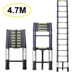 Échelle Télescopique 4.7M, Extensible Ladder Aluminium Échelle Multi-Fonction, Charge Max 150KG, Tout Noir
