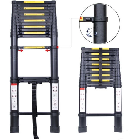 Échelle Télescopique 4.7M, Extensible Ladder Aluminium Échelle Multi-Fonction, Charge Max 150KG, Tout Noir – Image 3