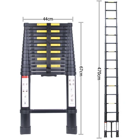 Échelle Télescopique 4.7M, Extensible Ladder Aluminium Échelle Multi-Fonction, Charge Max 150KG, Tout Noir – Image 4