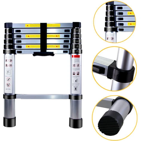 2.0M Échelle Télescopique En Aluminium Bricolage Pliable Échelle Escamotable Multifonction Charge 150 Kg, Noir – Image 2
