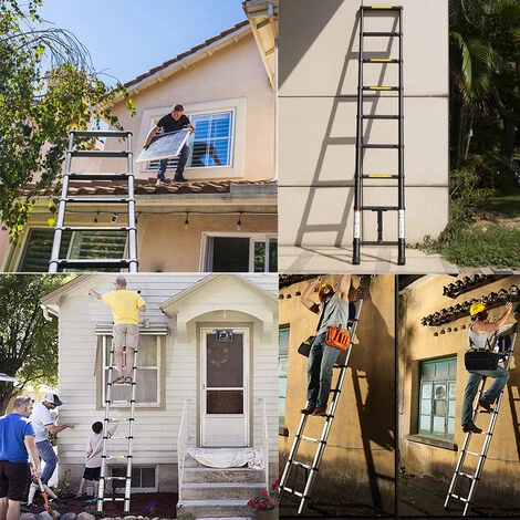 Échelle Télescopique 2.0M, Extensible Ladder Aluminium Échelle Multi-Fonction, Charge Max 150KG, Tout Noir – Image 5