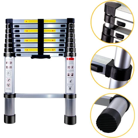 Échelle Télescopique Pliante Multi-Fonction Avec 2 Roulettes, Échelle Escamotable En Aluminium Polyvalente Professionnelle Portable Pliable Argenté - 2.6M échelle Droite Sans Roulettes – Image 2