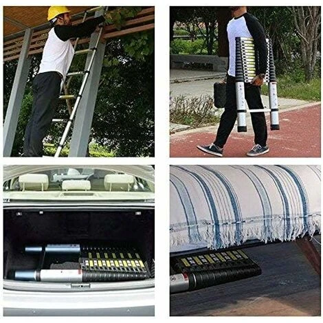 Échelle Télescopique Pliante Multi-Fonction Avec 2 Roulettes, Échelle Escamotable En Aluminium Polyvalente Professionnelle Portable Pliable Argenté - 2.6M échelle Droite Sans Roulettes – Image 5