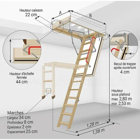 Escalier Bois Coupe Feu 60min - 2.80m Sous Plafond - TrĂ©mie 60X100cm - LWF60/60100-280 â Image 2