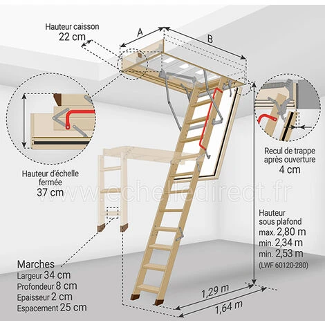 Escalier Bois Coupe Feu 60min - 2.80m Sous Plafond - TrĂ©mie 70x130cm - LWF60/70130-280 â Image 2