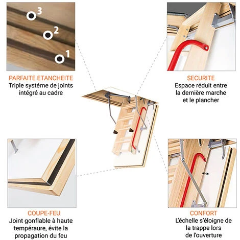 Escalier Bois Coupe Feu 60min - 2.80m Sous Plafond - TrĂ©mie 70x130cm - LWF60/70130-280 â Image 5