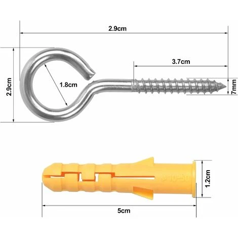 Déstockage 12 Pcs M6×80mm Crochets à Oeil Vis Avec Tubes D'expansion, Crochets Piton à Visser En Acier Inoxydable, Boulon à œil Oeillets à Vis, Auto Taraudeuse Anneau Vis Pour Suspension Intérieure E – Image 2