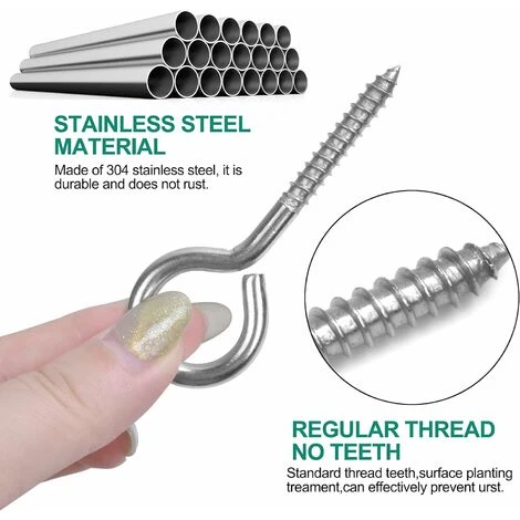 Déstockage 12 Pcs M6×80mm Crochets à Oeil Vis Avec Tubes D'expansion, Crochets Piton à Visser En Acier Inoxydable, Boulon à œil Oeillets à Vis, Auto Taraudeuse Anneau Vis Pour Suspension Intérieure E – Image 3