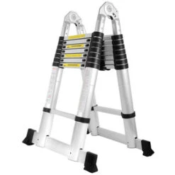 VINGO Échelle Télescopique, Escabeau, échelle Polyvalente, échelle Pliante Jusqu'à 150kg, échelle Multifonctions Aluminium 2,5+2,5m, 5m