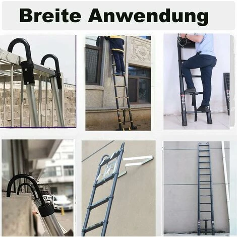 6M Échelle Télescopique Échelle Pliable Multifonction Echelle De Toit De Grenier Avec Crochet De Suspension, Aluminium, Noir , Telescopic Ladder-6.2m – Image 4