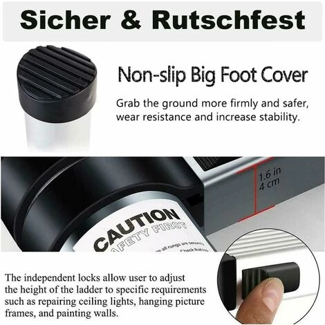 6M Échelle Télescopique Échelle Pliable Multifonction Echelle De Toit De Grenier Avec Crochet De Suspension, Aluminium, Noir , Telescopic Ladder-6.2m – Image 5