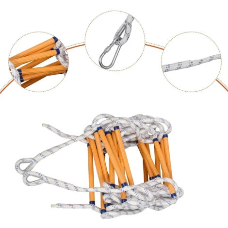 Échelles De Secours 5M Avec Mousquetons Échelle De Corde De Sauvetage Pour Évacuation De Fenêtre, Balcon – Image 2