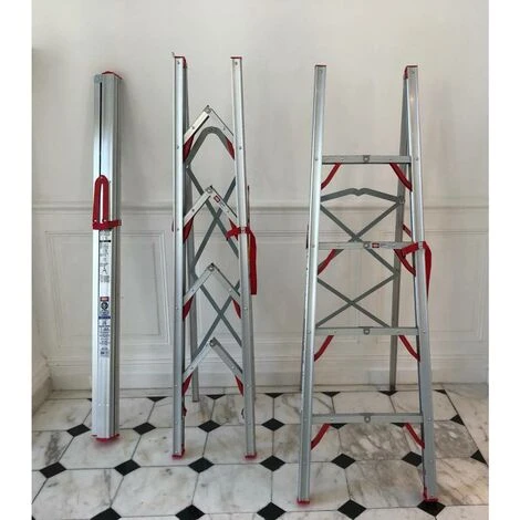 Escabeau Pliable TĂ©lescopique Tubulaire 4 Marches Et Stockable En Tube â Image 3