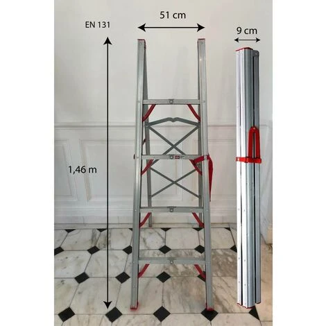 Escabeau Pliable TĂ©lescopique Tubulaire 4 Marches Et Stockable En Tube â Image 4