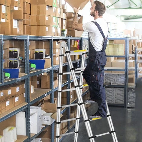 Froadp Échelle Pliante Télescopique, Multifonctionnelle Echelle Pliable En Aluminium (Argenté, 2.5m+2.5m) – Image 4