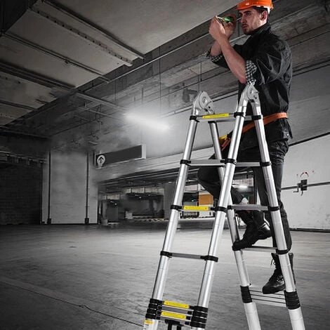Froadp Échelle Pliante Télescopique, Multifonctionnelle Echelle Pliable En Aluminium (Argenté, 2.5m+2.5m) – Image 5