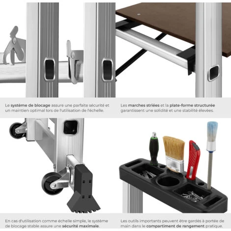 Escabeau Multifonctions - échelle Multifonction, échelle Télescopique Pliante, échafaudage Roulant Aluminium – Image 4