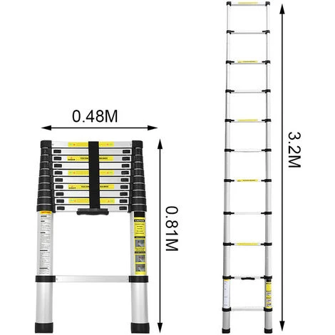 Echelle Télescopique 3,2m Jusqu'à 150 Kg Escabeau Stable En Aluminium 3,2 M – Image 5