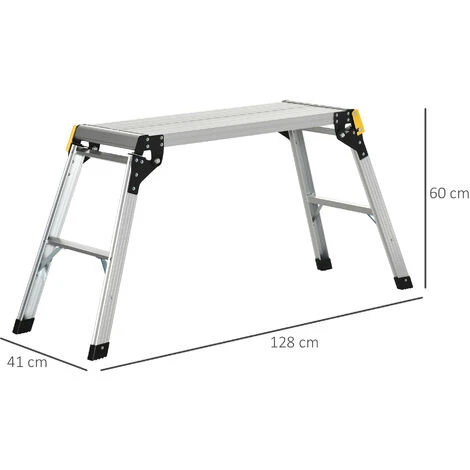 Marchepied Escabeau Plateforme De Travail Pliable Dim. 128L X 41l X 60H Cm AntidĂ©rapant Aluminium â Image 3