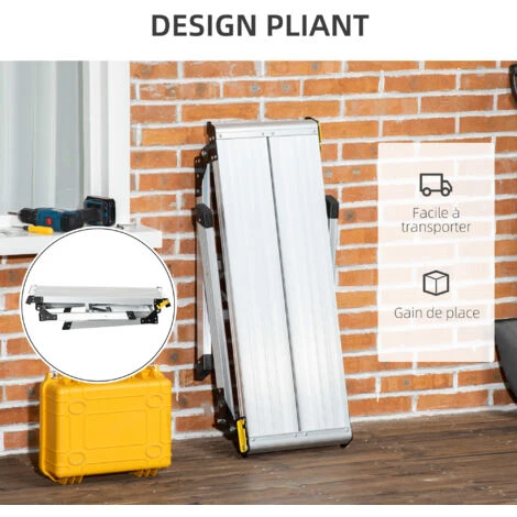 Marchepied Escabeau Plateforme De Travail Pliable Dim. 128L X 41l X 60H Cm AntidĂ©rapant Aluminium â Image 5