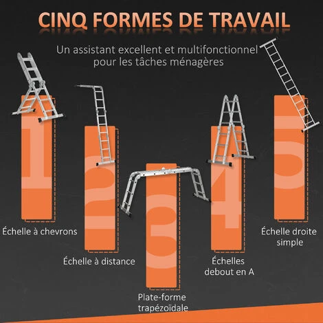 Echelle Aluminium Pliable Multifonction 5 Positions 3,39 M 12 échelons Certification NF EN131 Charge Max. 150 Kg – Image 4