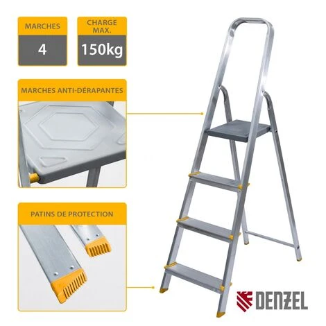 DENZEL - Escabeau 4 Marches En Aluminium - Jusqu'à 150 Kg – Image 2