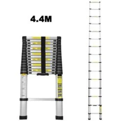 SWANEW Échelle Télescopique 4,4m échelle Extensible Jusqu'à 150 Kg Escabeau Stable En Aluminium 4,4 M
